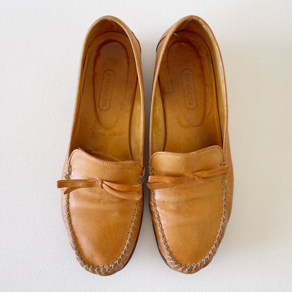 Vintage Coach Loafer Shoe Flat Leather Casual Classic Preppy Minimalist Tan 8.5 - Picture 1 of 11